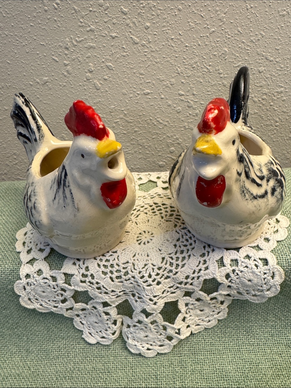 Two Piece Matching Ceramic Rooster Creamer and Sugar Bowl